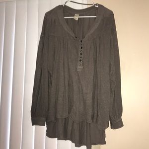 Free people long sleeve half button up shirt